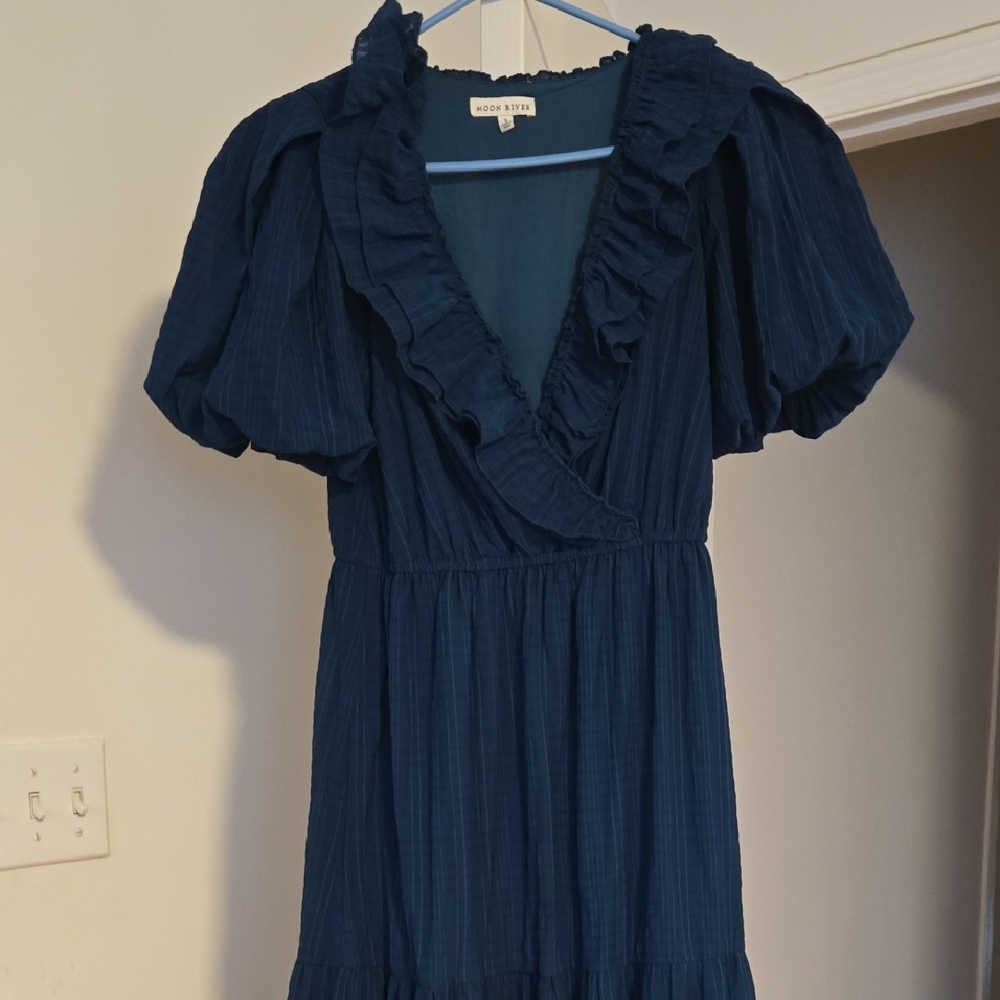 Moon River Teal Ruffled Dress